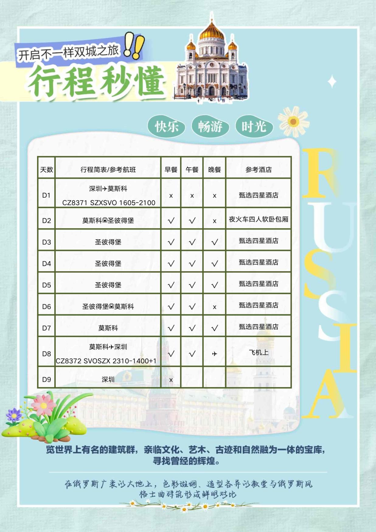 3_深圳(zhèn)CZ暑假特(tè)價&逸品·如約俄至 俄羅斯雙首(shǒu)都9天清涼之旅 夜+動(dòng)